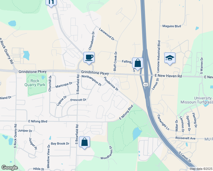 map of restaurants, bars, coffee shops, grocery stores, and more near 2614 Northampton Drive in Columbia