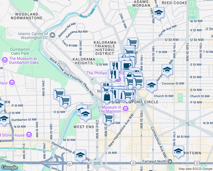 map of restaurants, bars, coffee shops, grocery stores, and more near 2201 Massachusetts Avenue Northwest in Washington