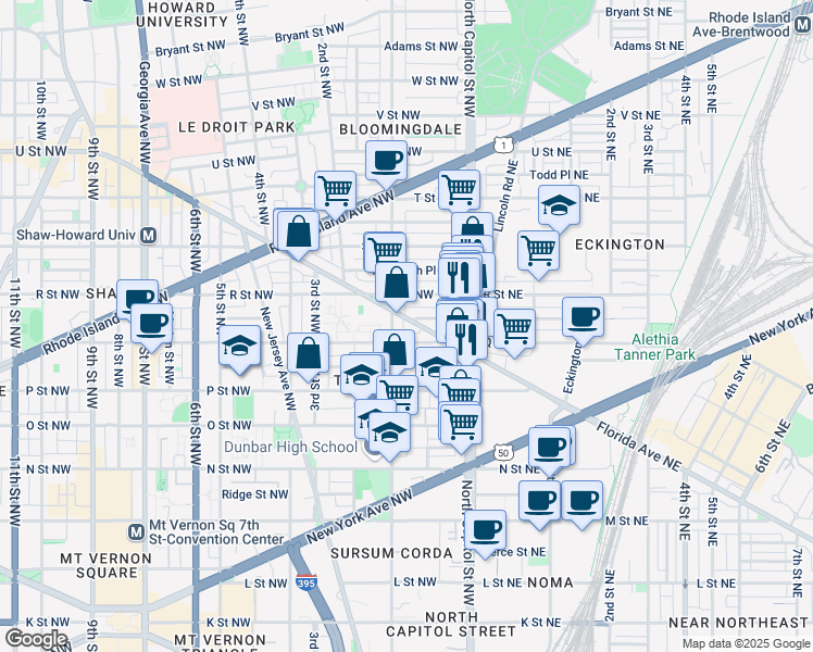 map of restaurants, bars, coffee shops, grocery stores, and more near 101 Independence Avenue Southeast in Washington