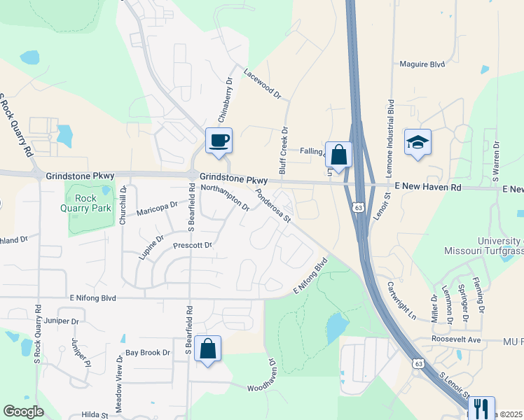 map of restaurants, bars, coffee shops, grocery stores, and more near 2612 Northampton Drive in Columbia