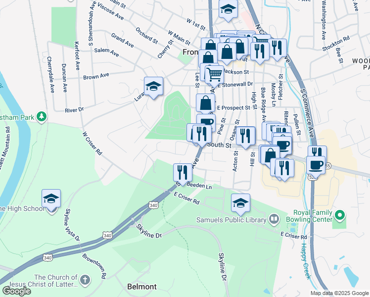 map of restaurants, bars, coffee shops, grocery stores, and more near 513 Pow-Morr Drive in Front Royal