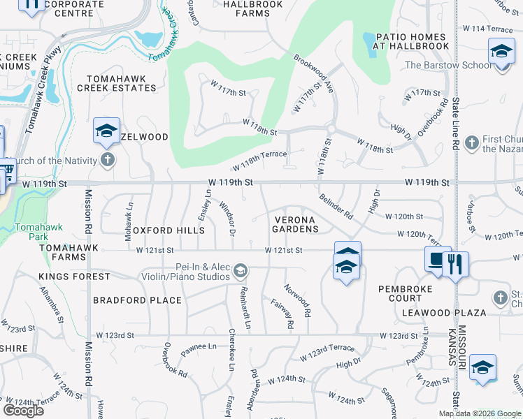 map of restaurants, bars, coffee shops, grocery stores, and more near 3000 West 120th Terrace in Leawood