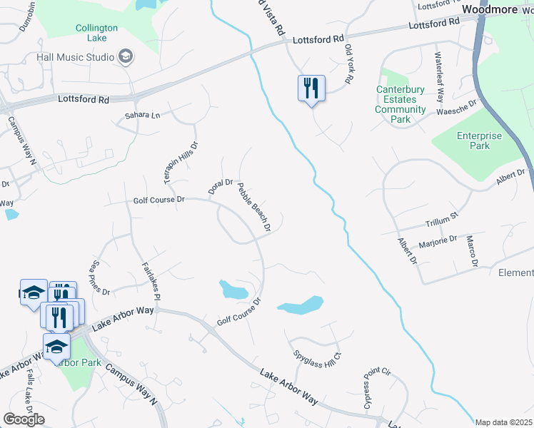 map of restaurants, bars, coffee shops, grocery stores, and more near 1507 Pebble Beach Drive in Bowie
