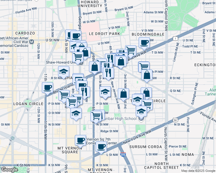 map of restaurants, bars, coffee shops, grocery stores, and more near 101 Independence Avenue Southeast in Washington