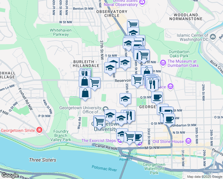 map of restaurants, bars, coffee shops, grocery stores, and more near 3616 Winfield Lane Northwest in Washington