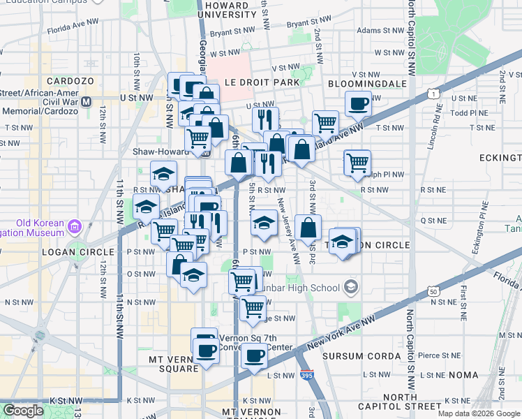 map of restaurants, bars, coffee shops, grocery stores, and more near 101 Independence Avenue Southeast in Washington