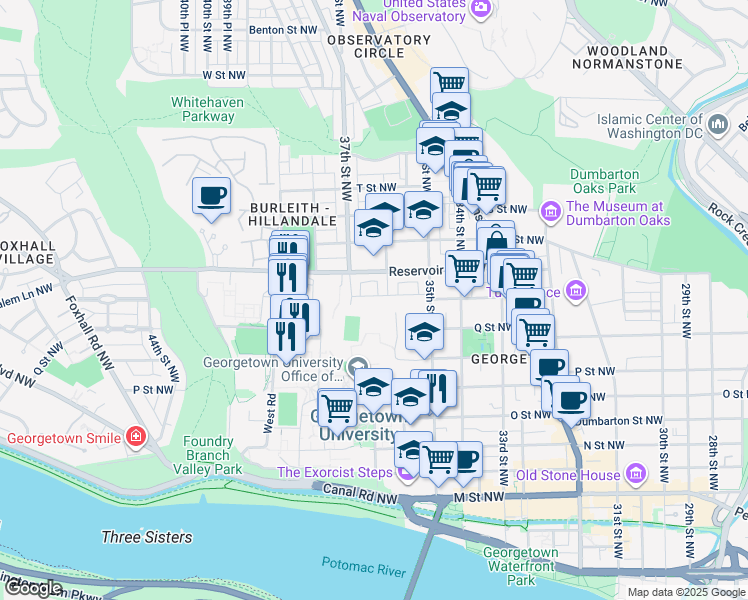 map of restaurants, bars, coffee shops, grocery stores, and more near 3624 Winfield Lane Northwest in Washington