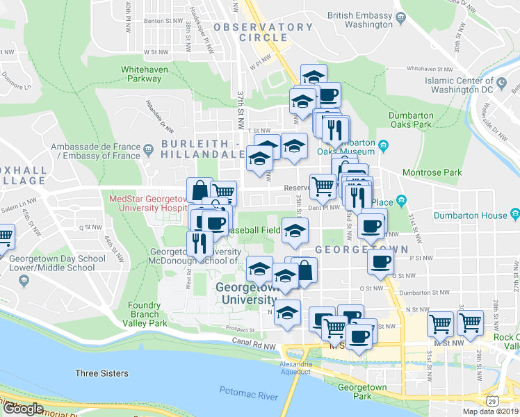 map of restaurants, bars, coffee shops, grocery stores, and more near 3624 Winfield Lane Northwest in Washington