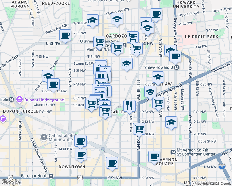 map of restaurants, bars, coffee shops, grocery stores, and more near 101 Independence Avenue Southeast in Washington