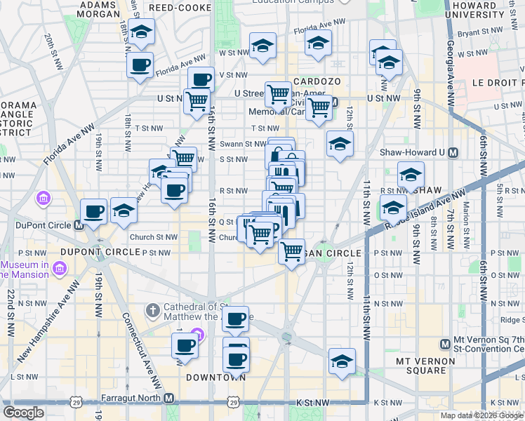 map of restaurants, bars, coffee shops, grocery stores, and more near 101 Independence Avenue Southeast in Washington