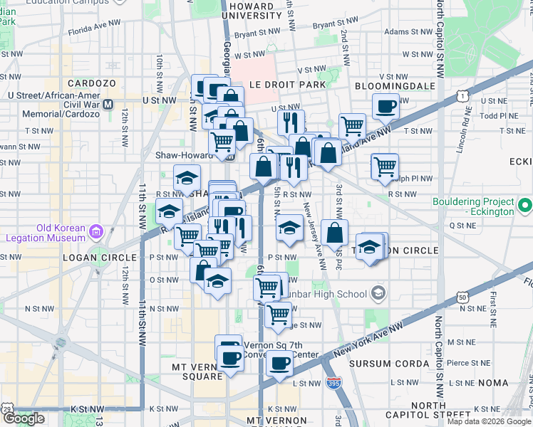 map of restaurants, bars, coffee shops, grocery stores, and more near 101 Independence Avenue Southeast in Washington