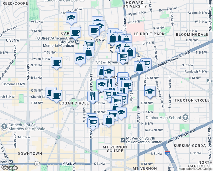 map of restaurants, bars, coffee shops, grocery stores, and more near 915 Rhode Island Avenue Northwest in Washington