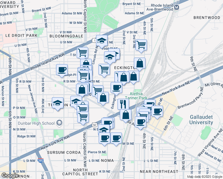 map of restaurants, bars, coffee shops, grocery stores, and more near 101 Independence Avenue Southeast in Washington