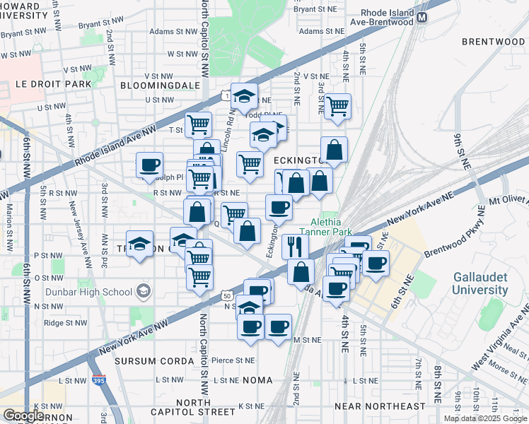 map of restaurants, bars, coffee shops, grocery stores, and more near 101 Independence Avenue Southeast in Washington