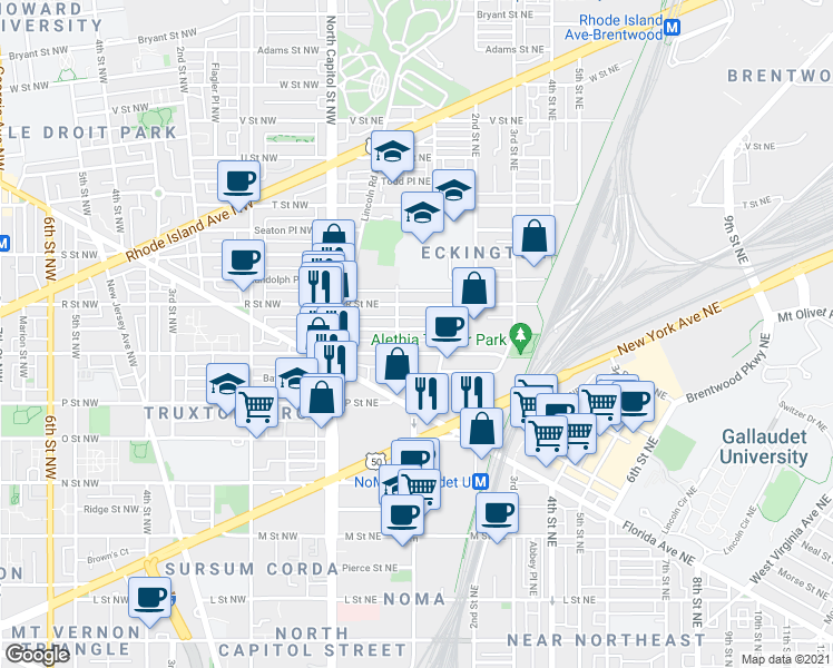 map of restaurants, bars, coffee shops, grocery stores, and more near 101 Independence Avenue Southeast in Washington