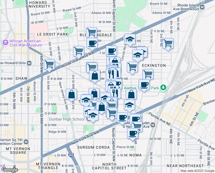 map of restaurants, bars, coffee shops, grocery stores, and more near 101 Independence Avenue Southeast in Washington