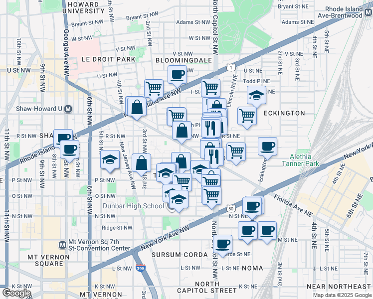 map of restaurants, bars, coffee shops, grocery stores, and more near 101 Independence Avenue Southeast in Washington