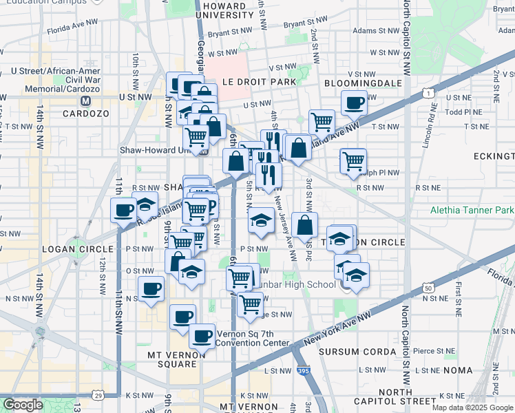 map of restaurants, bars, coffee shops, grocery stores, and more near 101 Independence Avenue Southeast in Washington