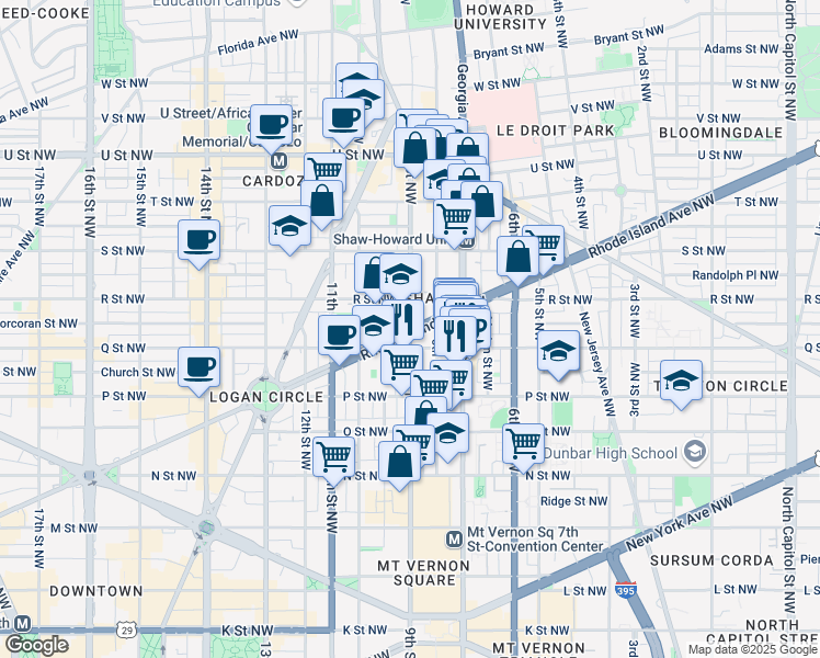 map of restaurants, bars, coffee shops, grocery stores, and more near 101 Independence Avenue Southeast in Washington
