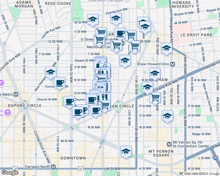 map of restaurants, bars, coffee shops, grocery stores, and more near 101 Independence Avenue Southeast in Washington