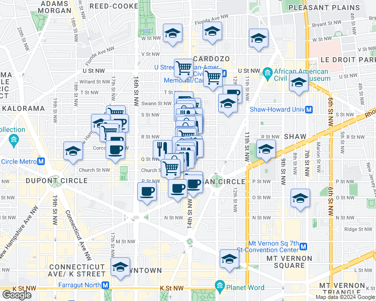 map of restaurants, bars, coffee shops, grocery stores, and more near 101 Independence Avenue Southeast in Washington