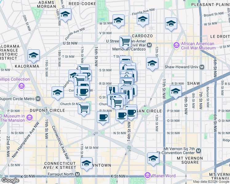 map of restaurants, bars, coffee shops, grocery stores, and more near 101 Independence Avenue Southeast in Washington