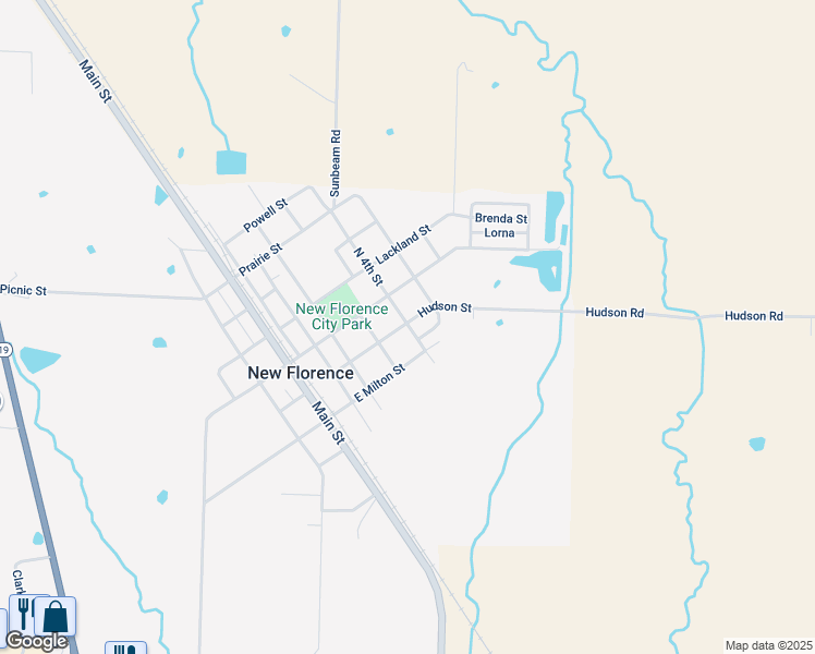 map of restaurants, bars, coffee shops, grocery stores, and more near 201 South 4th Street in New Florence