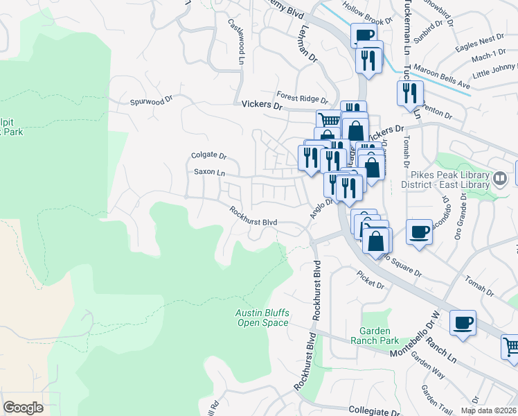 map of restaurants, bars, coffee shops, grocery stores, and more near 1910 Erin Loop in Colorado Springs