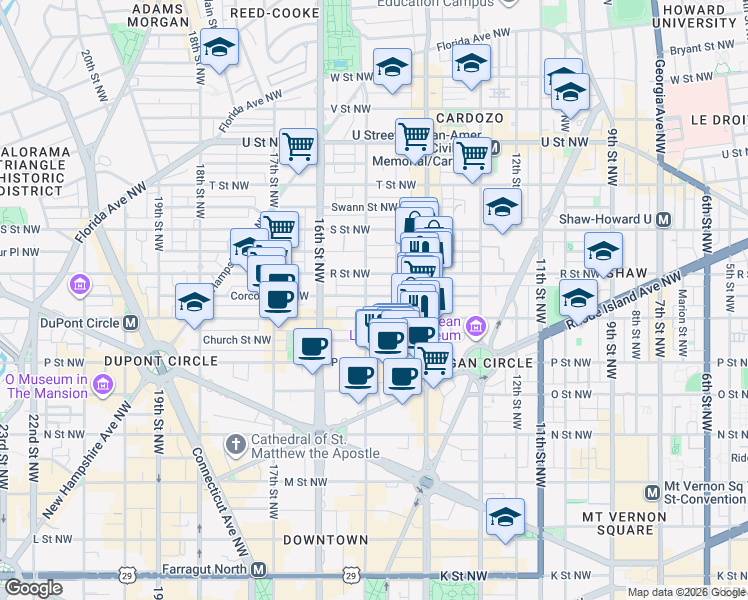 map of restaurants, bars, coffee shops, grocery stores, and more near 101 Independence Avenue Southeast in Washington