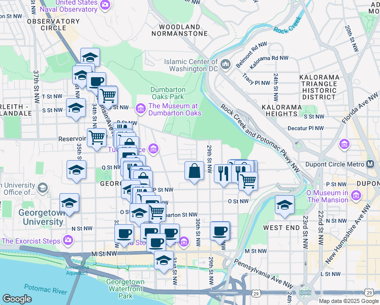 map of restaurants, bars, coffee shops, grocery stores, and more near 3014 Dent Place Northwest in Washington