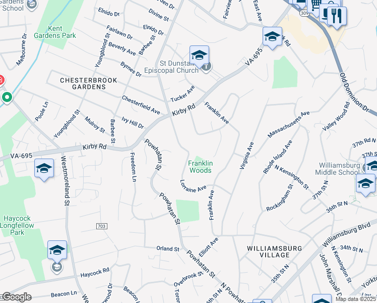 map of restaurants, bars, coffee shops, grocery stores, and more near 1933 Birch Road in McLean