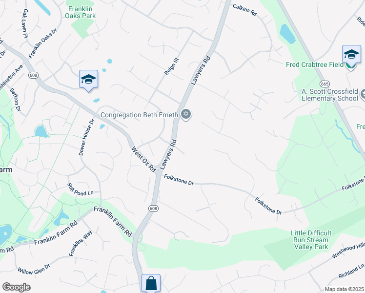 map of restaurants, bars, coffee shops, grocery stores, and more near 12535 Lawyers Road in Herndon