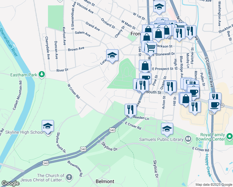 map of restaurants, bars, coffee shops, grocery stores, and more near 183 Elsia Drive in Front Royal