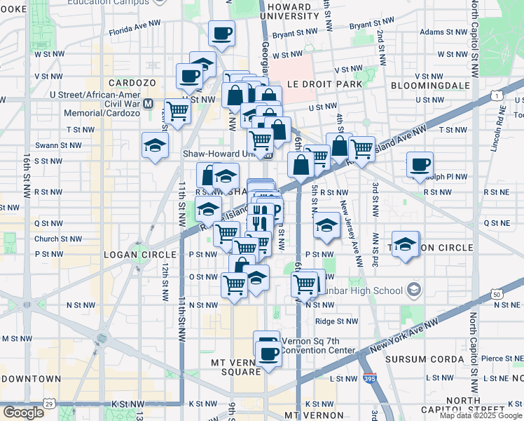 map of restaurants, bars, coffee shops, grocery stores, and more near 101 Independence Avenue Southeast in Washington