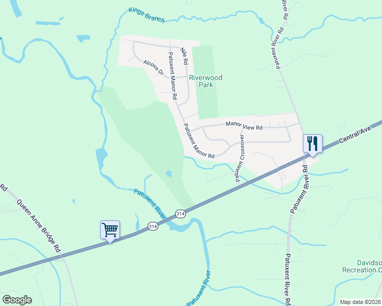map of restaurants, bars, coffee shops, grocery stores, and more near 1547 Patuxent Manor Road in Davidsonville
