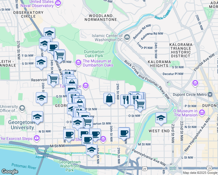 map of restaurants, bars, coffee shops, grocery stores, and more near 3014 Dent Place Northwest in Washington