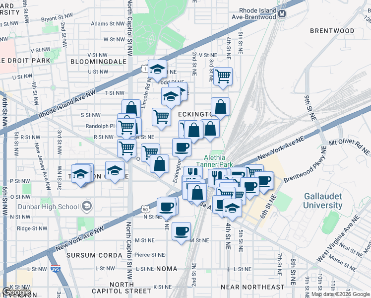 map of restaurants, bars, coffee shops, grocery stores, and more near 101 Independence Avenue Southeast in Washington
