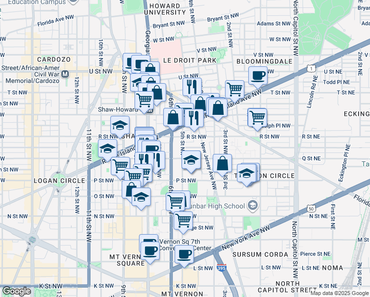 map of restaurants, bars, coffee shops, grocery stores, and more near 101 Independence Avenue Southeast in Washington