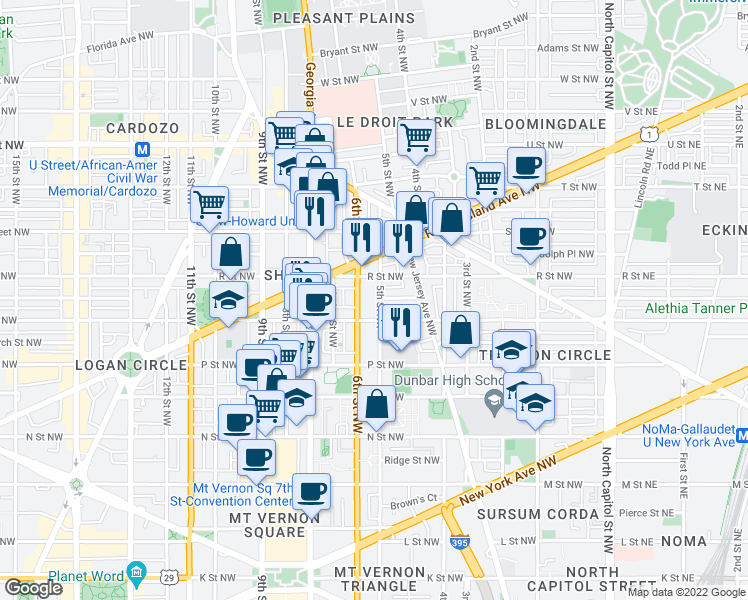 map of restaurants, bars, coffee shops, grocery stores, and more near 101 Independence Avenue Southeast in Washington