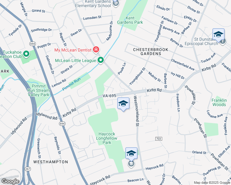 map of restaurants, bars, coffee shops, grocery stores, and more near 6703 Pine Creek Court in McLean