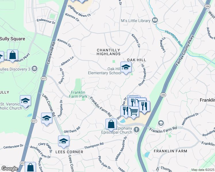 map of restaurants, bars, coffee shops, grocery stores, and more near 13497 Higgs Court in Herndon