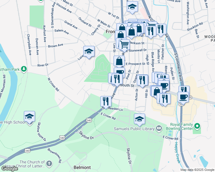 map of restaurants, bars, coffee shops, grocery stores, and more near 505 Pow-Morr Drive in Front Royal