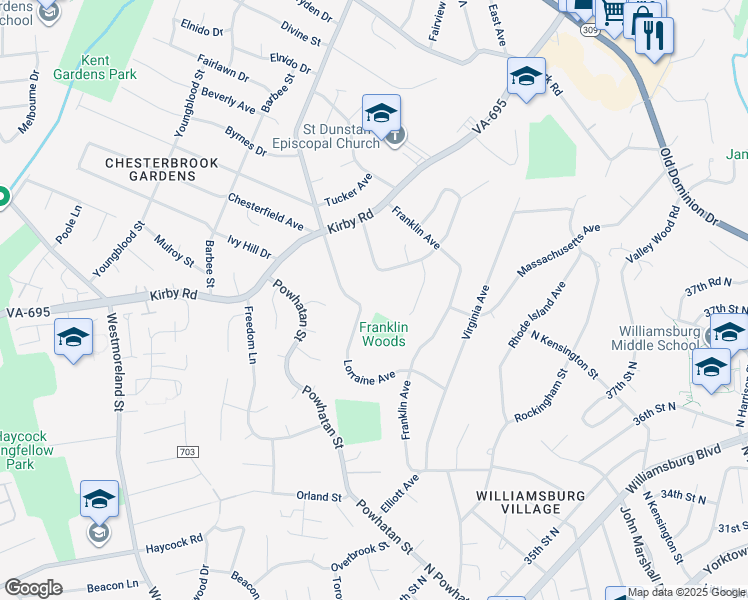 map of restaurants, bars, coffee shops, grocery stores, and more near 1933 Birch Road in McLean