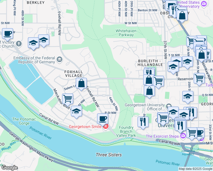 map of restaurants, bars, coffee shops, grocery stores, and more near 4401 Greenwich Parkway Northwest in Washington