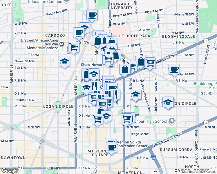map of restaurants, bars, coffee shops, grocery stores, and more near 101 Independence Avenue Southeast in Washington