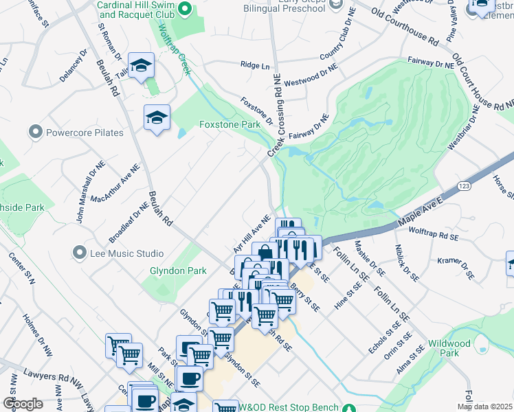 map of restaurants, bars, coffee shops, grocery stores, and more near 317 Westview Court Northeast in Vienna