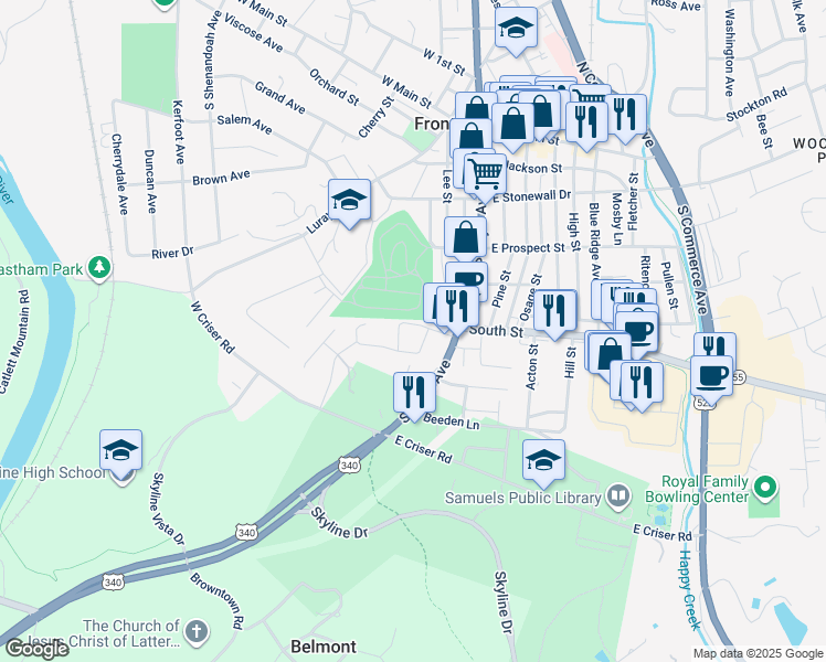 map of restaurants, bars, coffee shops, grocery stores, and more near 126 Ay-View Drive in Front Royal