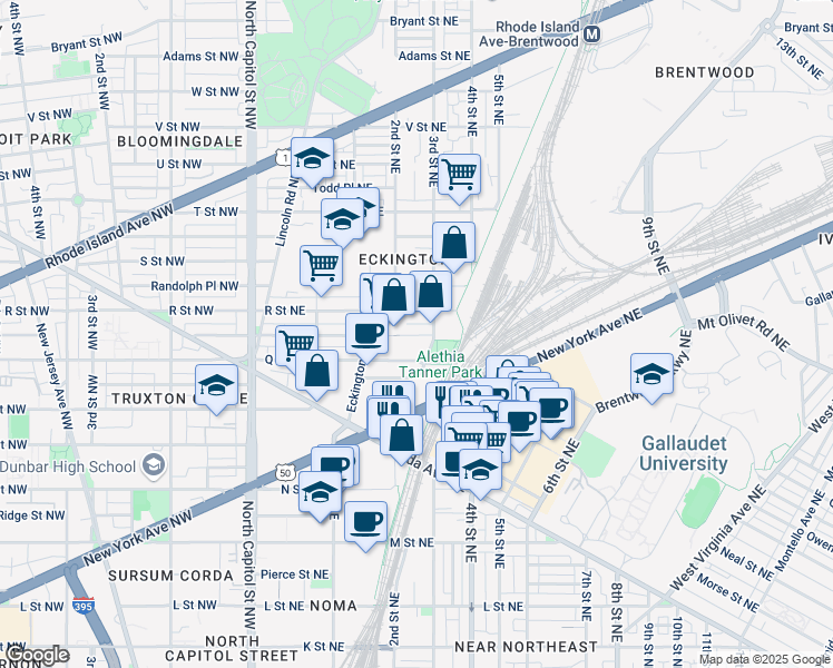 map of restaurants, bars, coffee shops, grocery stores, and more near 101 Independence Avenue Southeast in Washington
