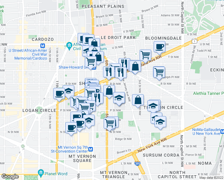 map of restaurants, bars, coffee shops, grocery stores, and more near 101 Independence Avenue Southeast in Washington
