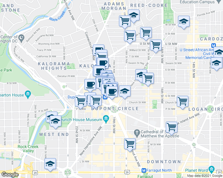map of restaurants, bars, coffee shops, grocery stores, and more near 101 Independence Avenue Southeast in Washington